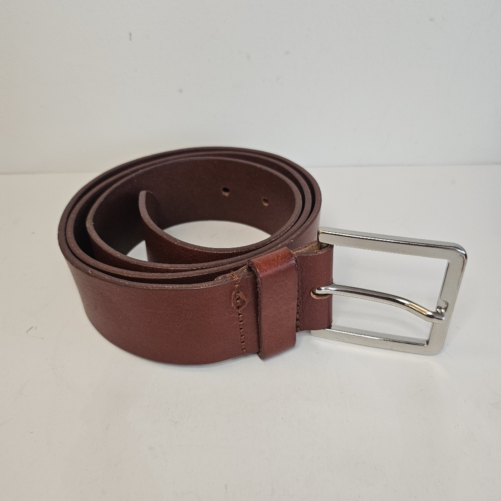 H&M Womens Leather Belt Cognac Brown Silver Tone Buckle M